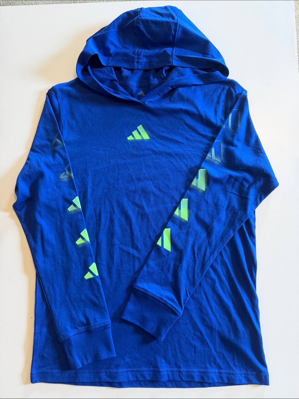 adidas Kids Royal Blue Hooded Long-Sleeve Top with Neon Green Logos